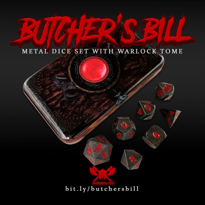 Warlock Tome with Butcher's Bill |  Industrial Gray with Red Numbering Metal Dice