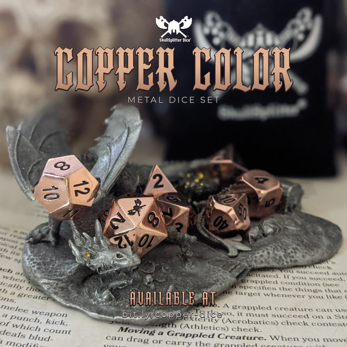 Copper Color with Black Numbering Metal Dice (7 Die in Pack)