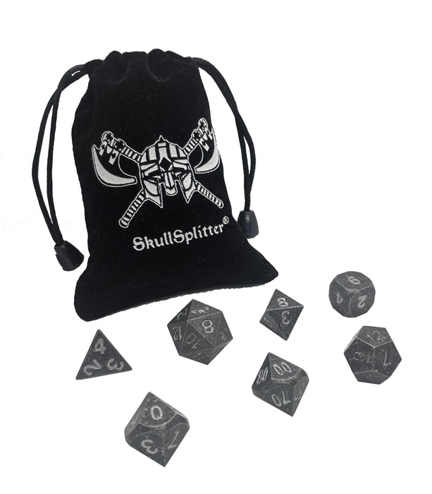 Golem's Glare ™️ - Industrial Gray Color with Silver Numbering  Metal Dice  (7 Die in Pack)