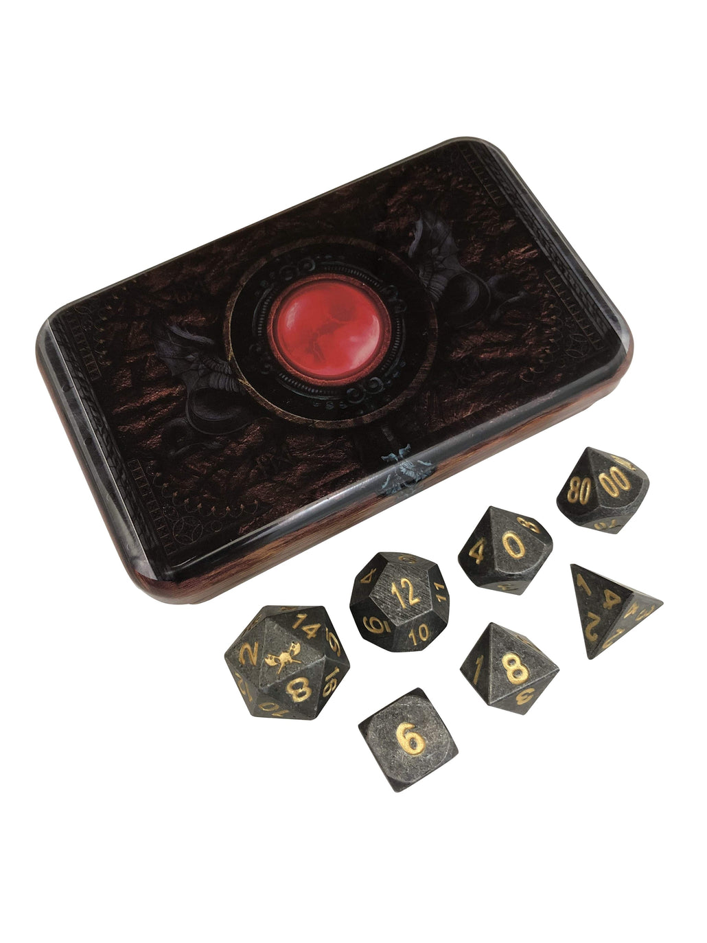 Warlock Tome with Hunger of the Ancients | Industrial Gray Color with Gold Numbering Metal Dice