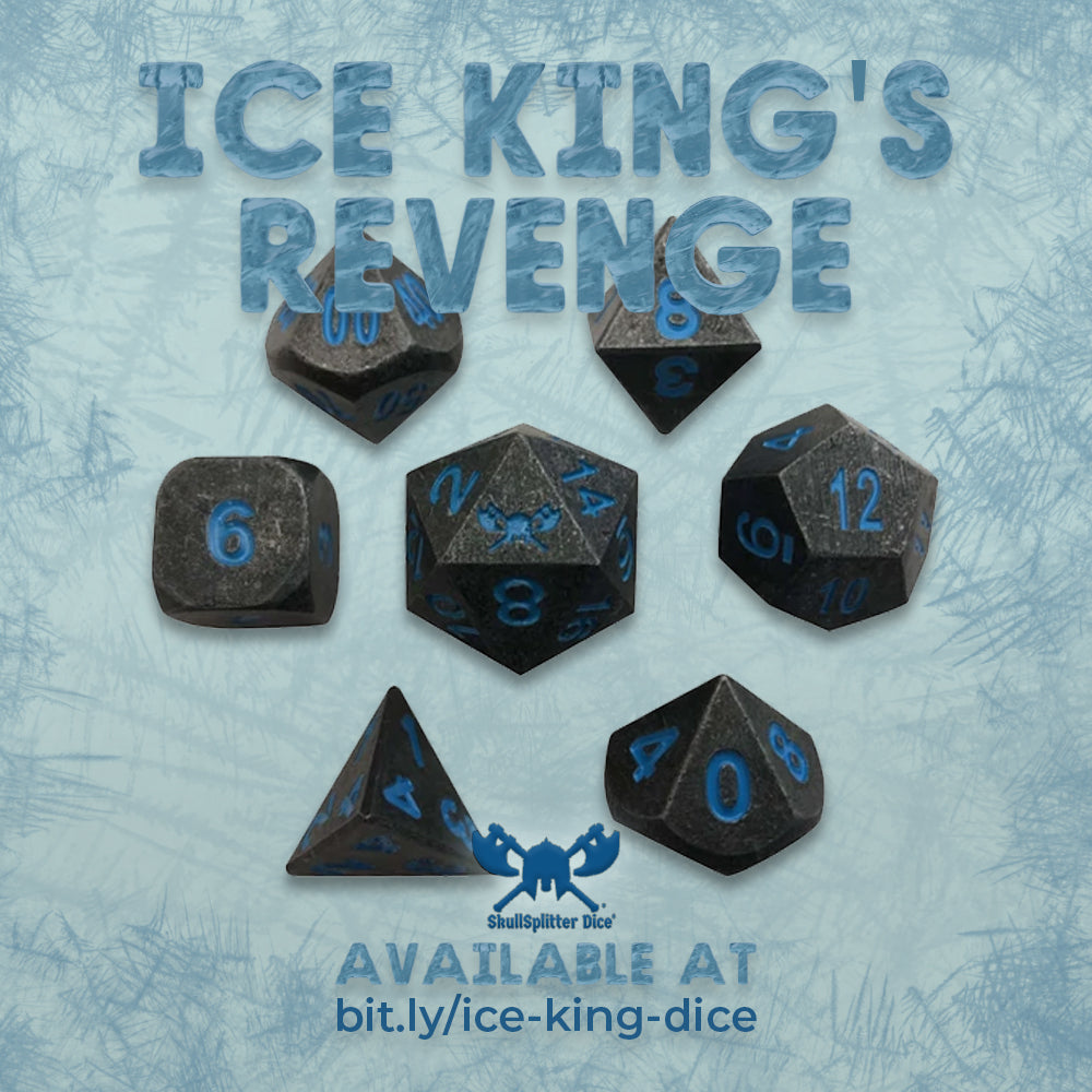 Ice King's Revenge | Industrial Gray with Blue Numbers Metal Dice (7 Die in Pack)