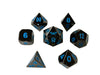 Metal Dice - Warlock Tome With Icy Doom | Shiny Black Nickel With Blue Numbers Metal Dice