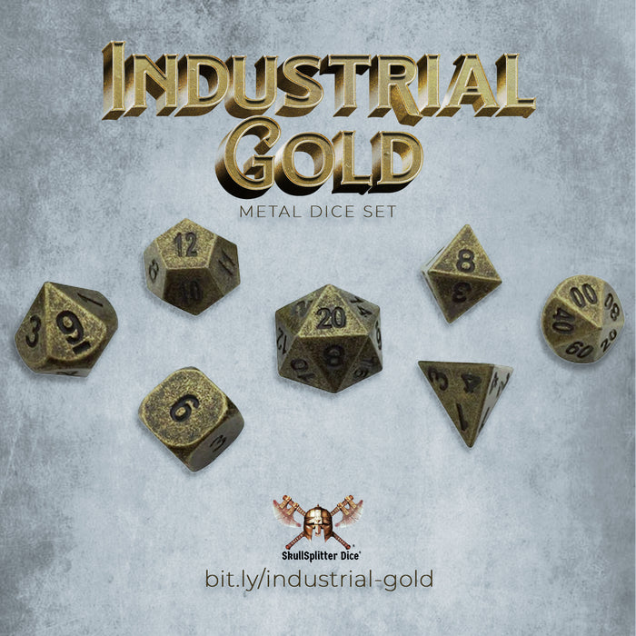Industrial Gold Color with Black Numbers Polyhedral Dice Set (7 Die in Pack)