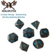 Metal Dice - Cleric's Prayer Book With Ice King's Revenge | Industrial Gray With Blue Numbers Metal Dice