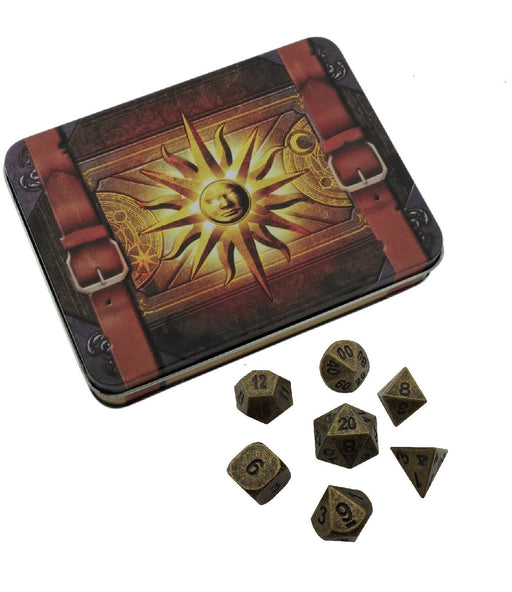 Metal Dice - Cleric's Prayer Book With Industrial Gold Color With Black Numbering Metal Dice