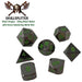 Metal Dice - Slinger's Kit With Black Dragon | Shiny Black Nickel With Green Numbering Metal Dice