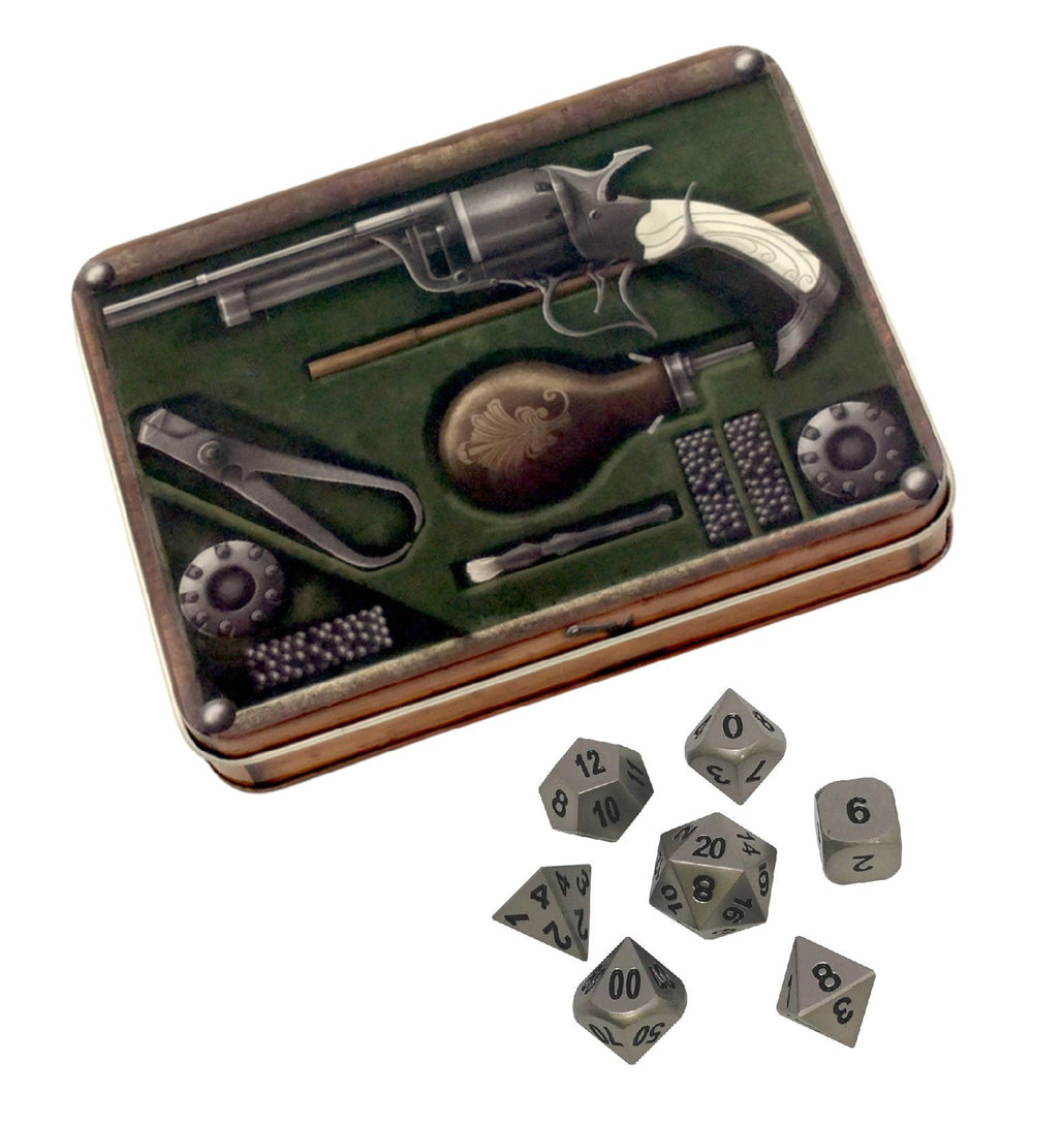 Slinger's Kit with Executioner's Step | Dull Silver Color with Black Numbers Metal Dice