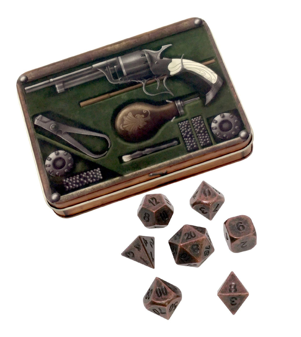 Slinger's Kit with Industrial Brass Color with Black Numbers Metal Dice