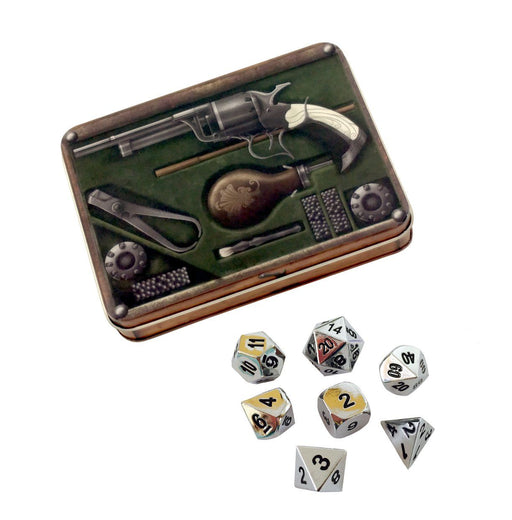 Metal Dice - Slinger's Kit With Shiny Chrome / Silver Color With Black Numbering Metal Dice Set