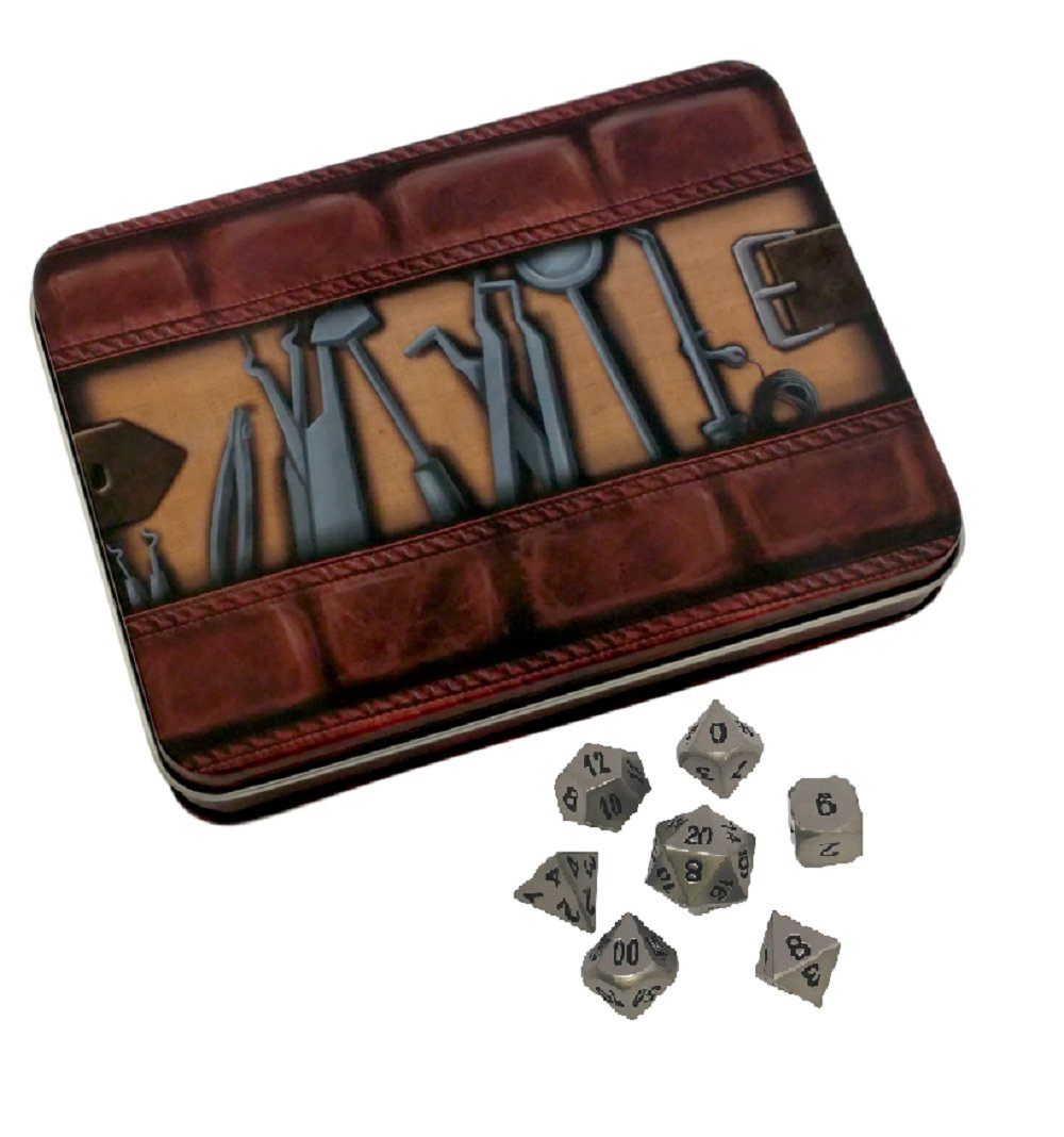 Thieves' Tools with Executioner's Step | Dull Silver Color with Black Numbers Metal Dice