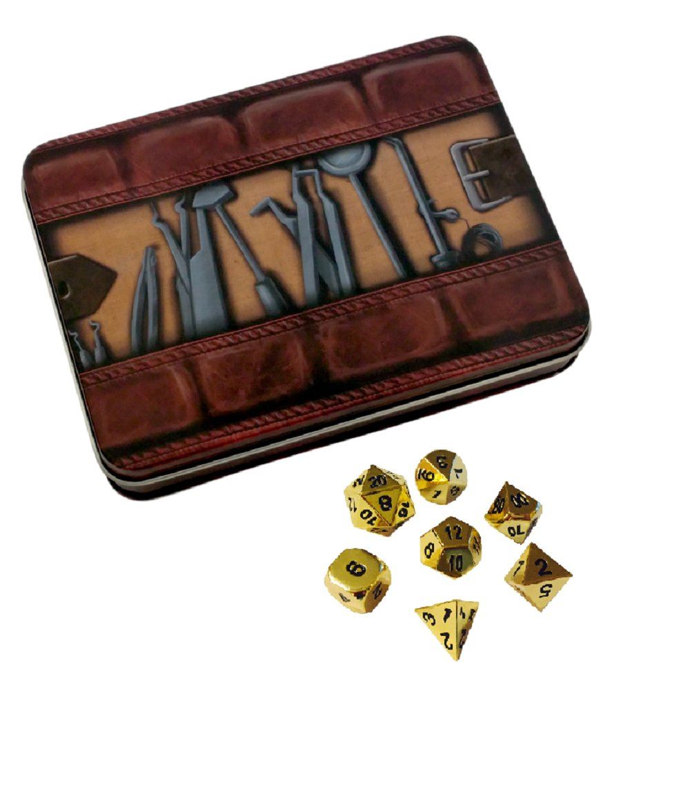 Thieves' Tools with Gold Color with Black Numbering Metal Dice