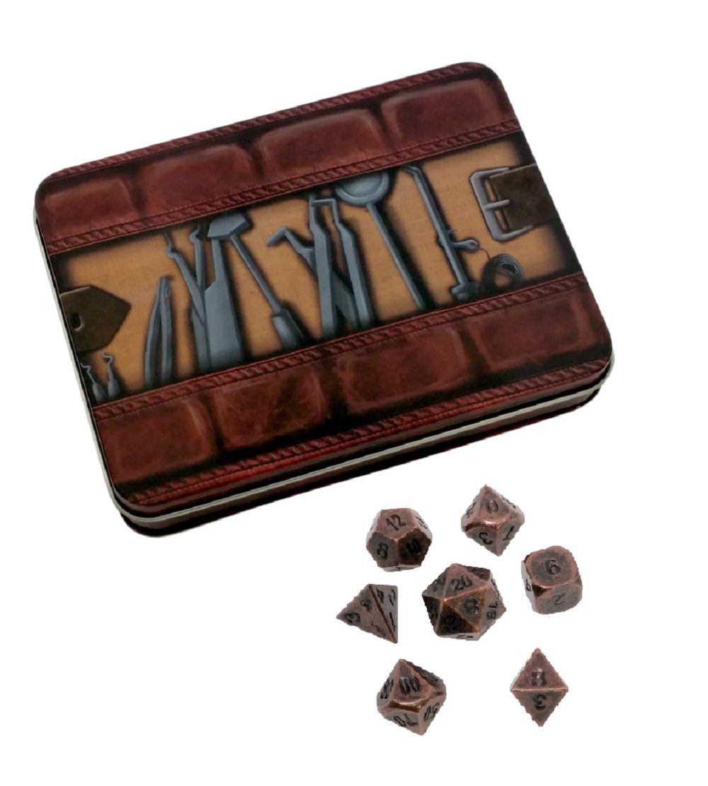 Thieves' Tools with Gunmetal Brass Color with Black Numbers Metal Dice