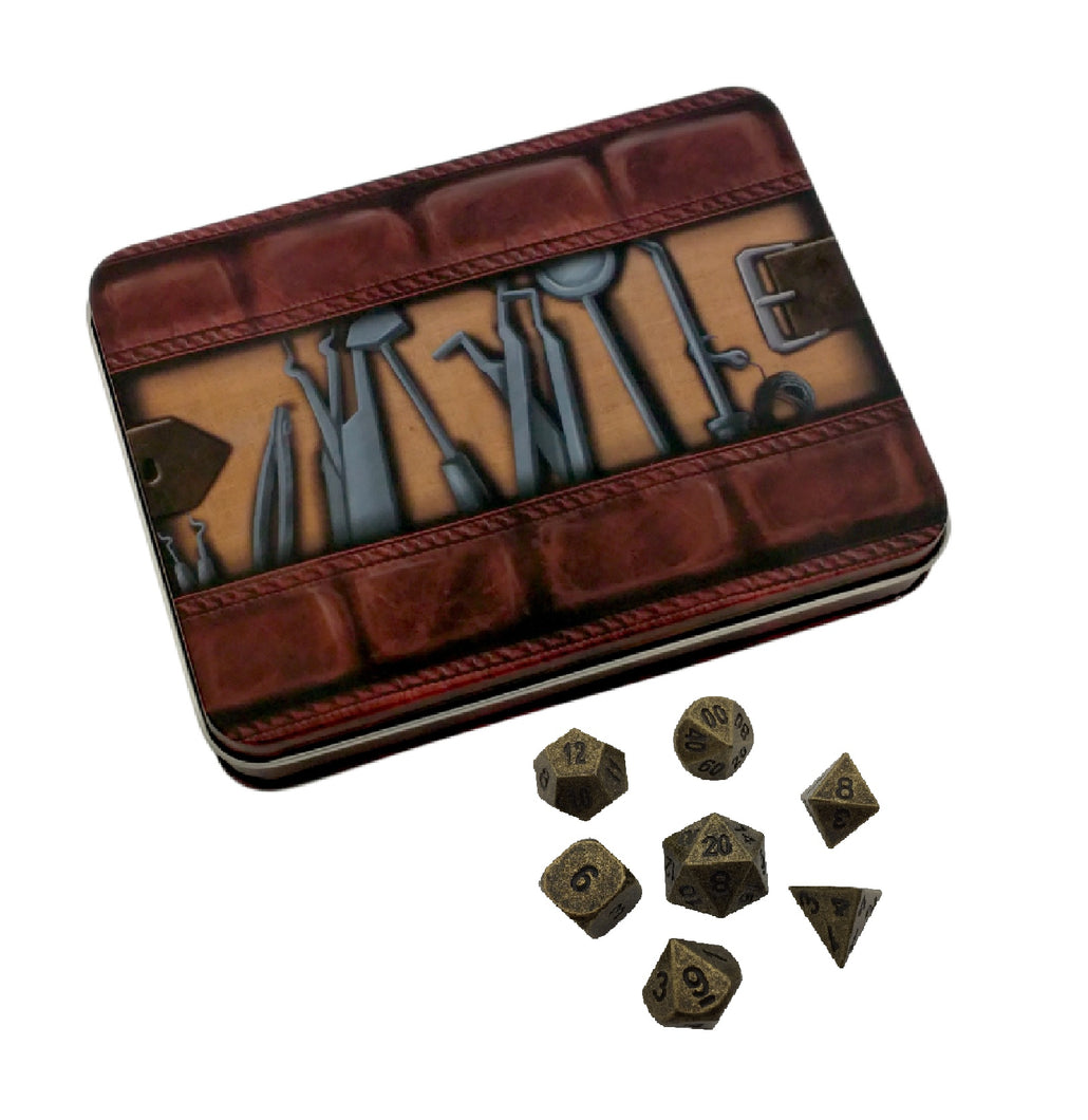Thieves' Tools with Industrial Gold Color with Black Numbering Metal Dice