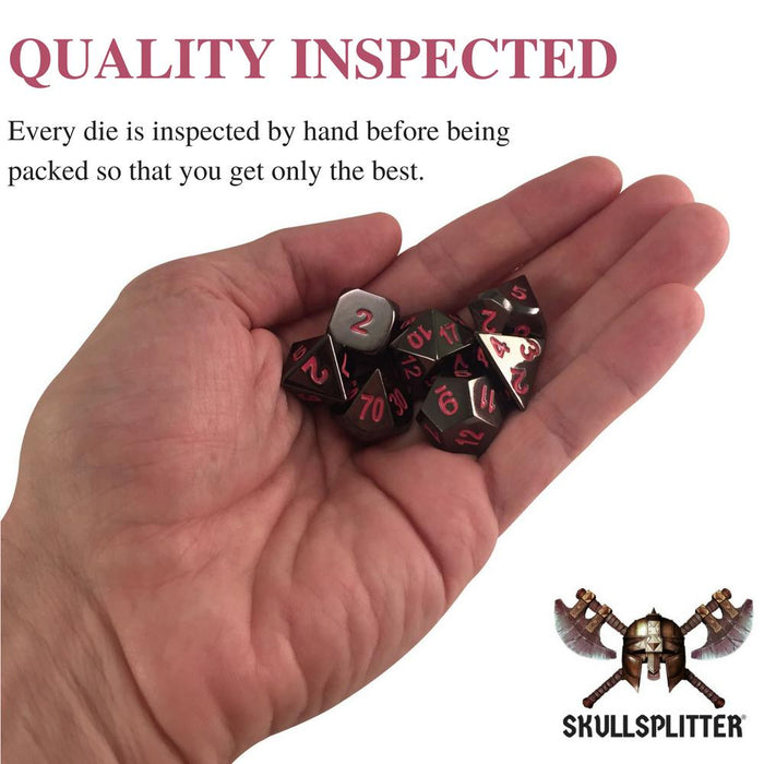 Metal Dice - Thieves' Tools With Umbral Fae | Shiny Black Nickel Finish With Pink Numbering Metal Dice Set
