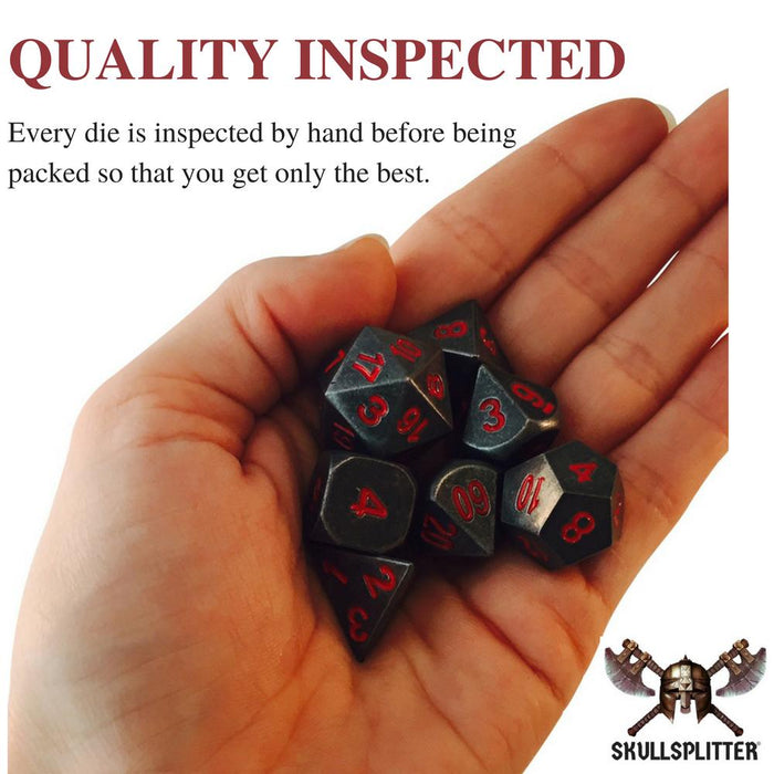 Metal Dice - Warlock Tome With Butcher's Bill |  Industrial Gray With Red Numbering Metal Dice