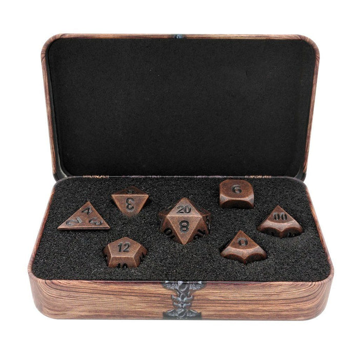 Metal Dice - Warlock Tome With Industrial Brass Color With Black Numbering Metal Dice