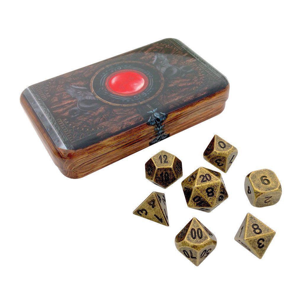 Warlock Tome with Industrial Gold Color with Black Numbering Metal Dice