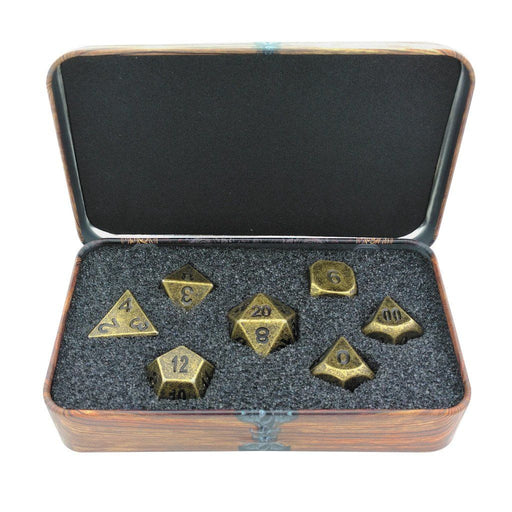 Metal Dice - Warlock Tome With Industrial Gold Color With Black Numbering Metal Dice