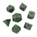 Metal Dice - Warlock Tome With Rackne's Curse | Industrial Gray With Green Numbers Metal Dice