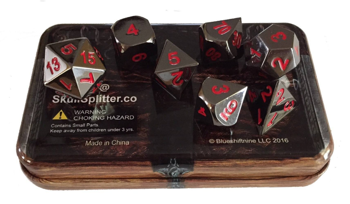 Metal Dice - Warlock Tome With Smoke And Fire | Shiny Black Nickel With Red Numbers Metal Dice