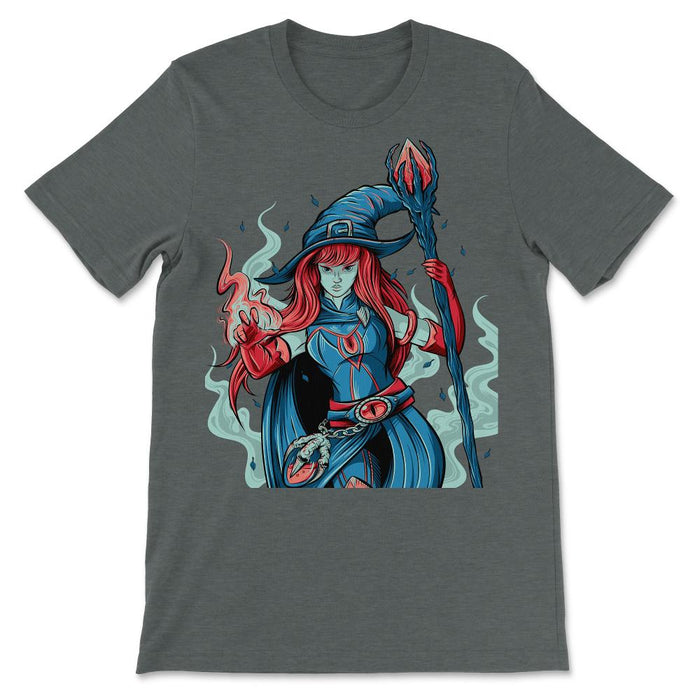 Female Wizard -SkullSplitter Dice - Premium Unisex T-Shirt - Dark Grey Heather