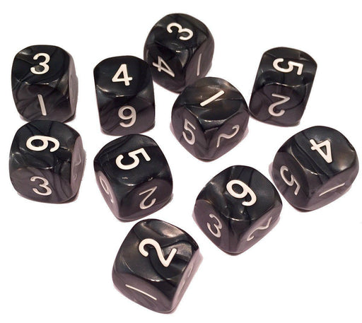 Polyhedral Dice - 6 Sided Role Playing Game Polyhedral Dice (D6)- Black Marbled Color- Set Of 10