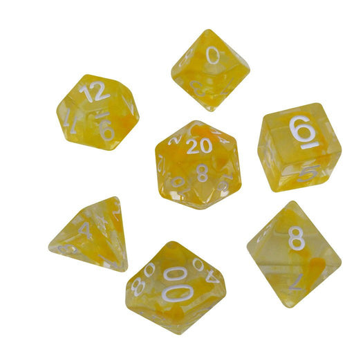 Polyhedral Dice Set - Aether Yellow Color With White Numbers - Pack Of 7 Polyhedral Dice (7 Die In Set) | Role Playing Game Dice