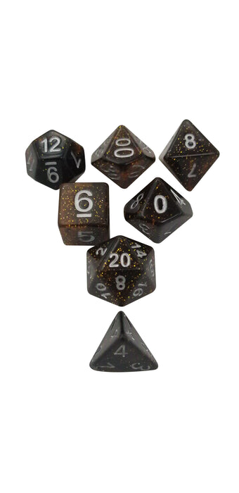 Polyhedral Dice Set - Amber Glitter Set Of 7 Polyhedral RPG Dice For D&D