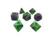 Polyhedral Dice Set - Bad Brains - Green And Purple Swirl With Red Numbering RPG Dice