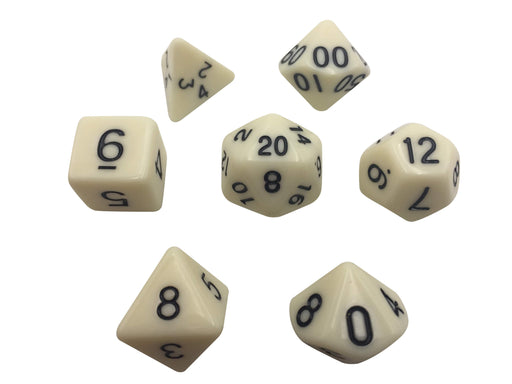 Polyhedral Dice Set - Bleached White Color With Black Numbers  Set Of 7 Polyhedral RPG Dice