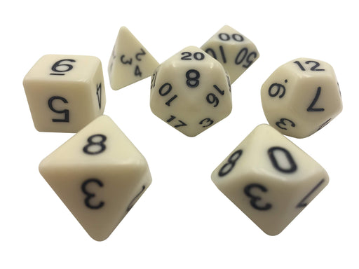 Polyhedral Dice Set - Bleached White Color With Black Numbers  Set Of 7 Polyhedral RPG Dice