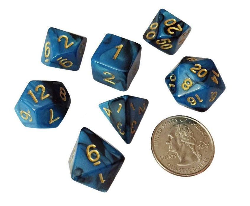 Polyhedral Dice Set - Blue And Black Swirled Color - Pack Of 7 Polyhedral Dice (7 Die In Set) | Role Playing Game Dice | D4, D6, D8, D10, D%, D12, And D20