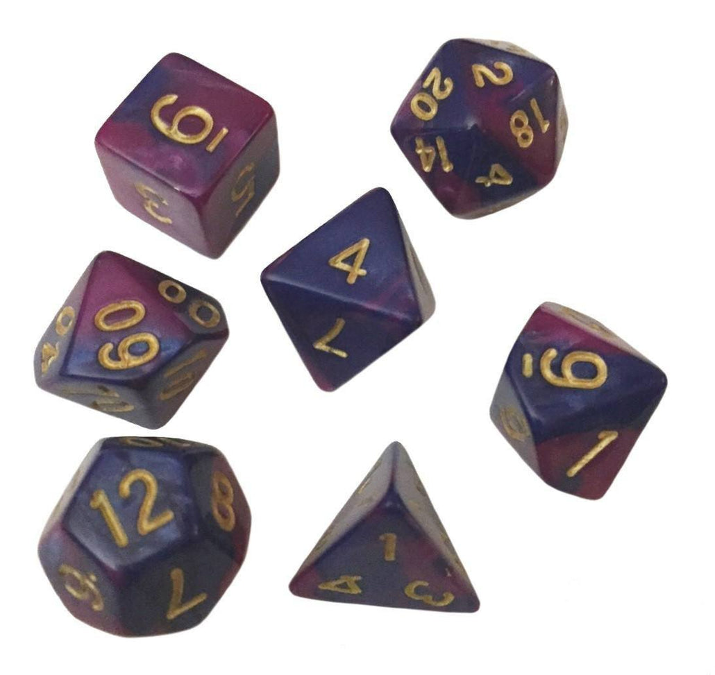 Blue and Purple Swirled Color - Pack of 7 Polyhedral Dice (7 Die in Set) | Role Playing Game Dice | D4, D6, D8, D10, D%, D12, and D20