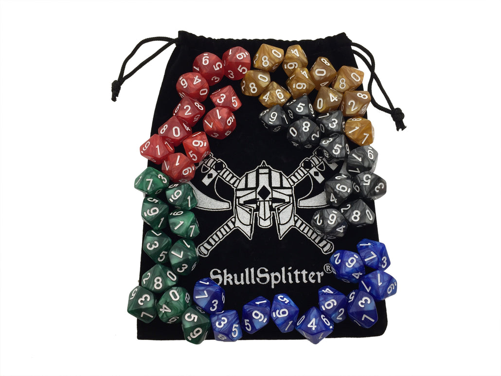 D10 DICE SET-5 Sets of 10 d10, Perfect for WOD or Math Dice Games - 10 Sided Polyhedral Dice, Table Top RPG Games Hit Point / Level Counters, Opaque Marbled