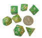 Polyhedral Dice Set - Green And Yellow Swirled Color - Pack Of 7 Polyhedral Dice (7 Die In Set) | Role Playing Game Dice | D4, D6, D8, D10, D%, D12, And D20