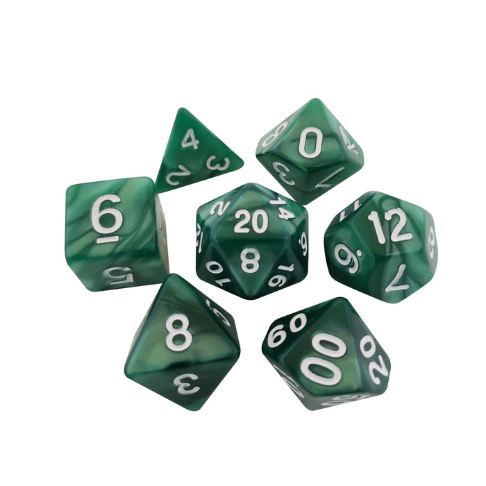 Polyhedral Dice Set - Green Marbled Dice -  7 Polyhedral RPG Dice For D&D