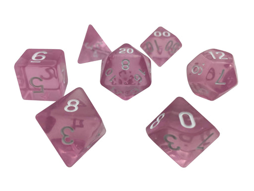 Polyhedral Dice Set - Light Pink Translucent - Set Of 7 Polyhedral RPG Dice - Role Playing Game Dice