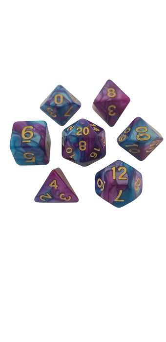 Polyhedral Dice Set - Old Magic - Rich Purple Blue Swirl Set Of 7 Polyhedral RPG Dice For D&D