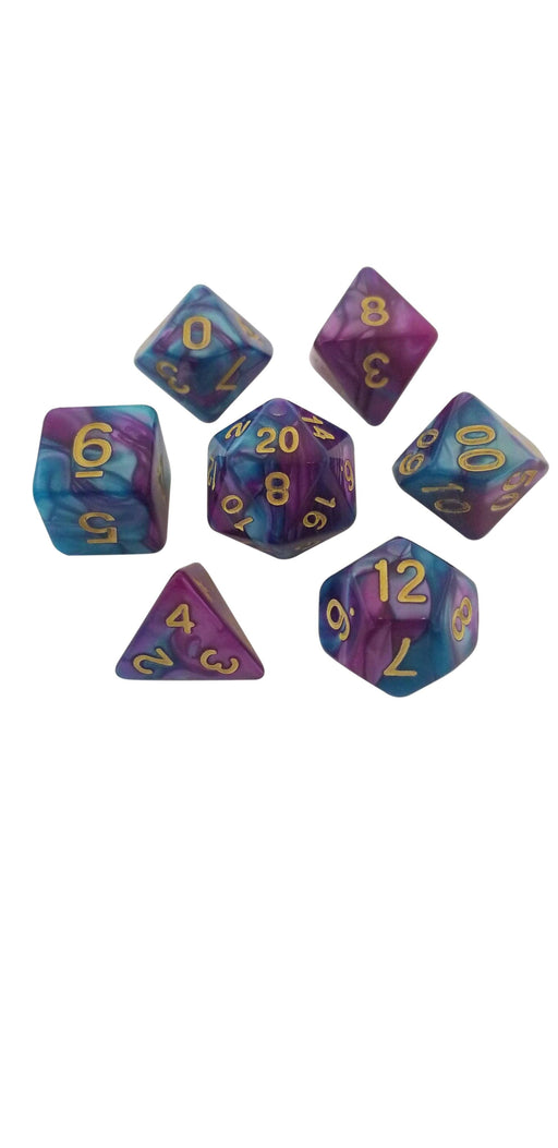 Polyhedral Dice Set - Old Magic - Rich Purple Blue Swirl Set Of 7 Polyhedral RPG Dice For D&D