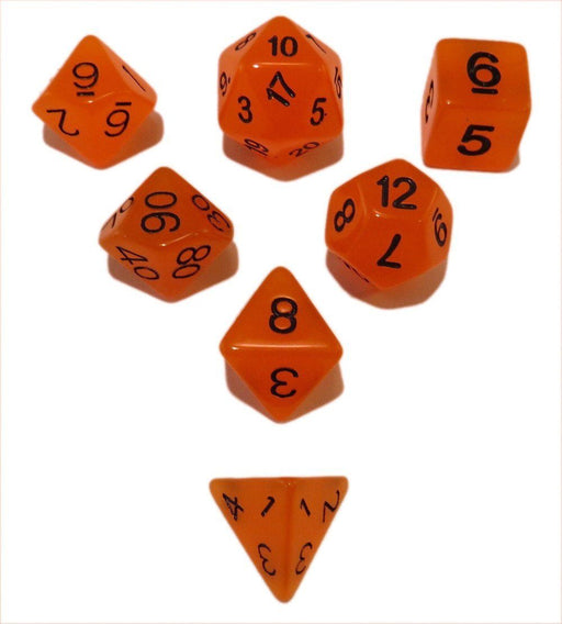 Polyhedral Dice Set - Orange Glow In The Dark - Pack Of 7 Polyhedral Dice (7 Die In Set) | Role Playing Game Dice | D4, D6, D8, D10, D%, D12, And D20