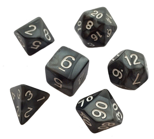 Polyhedral Dice Set - Pack Of 7 Polyhedral Dice (7 Die In Set) | Role Playing Game Dice | D4, D6, D8, D10, D%, D12, And D20 | Black Marbled Color