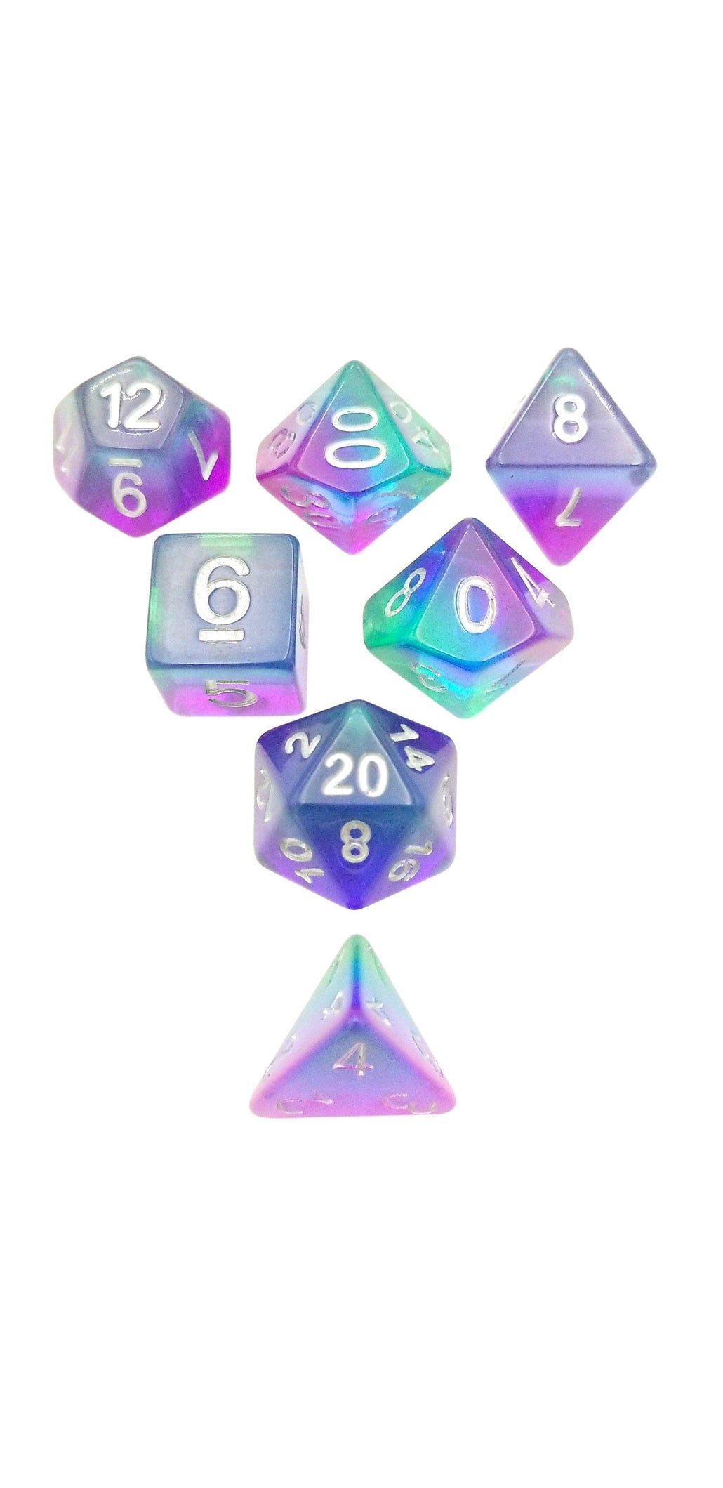 Prismatic Doom- Translucent Swirled Set of 7 Polyhedral RPG Dice for D&amp;D
