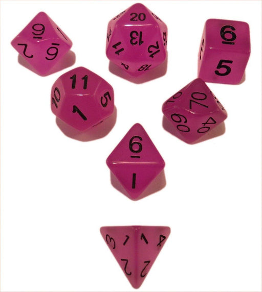 Polyhedral Dice Set - Purple Glow In The Dark - Pack Of 7 Polyhedral Dice (7 Die In Set) | Role Playing Game Dice | D4, D6, D8, D10, D%, D12, And D20