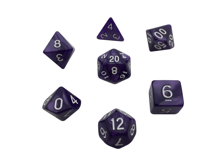 Polyhedral Dice Set - Purple Marbled - Pack Of 7 Polyhedral Dice (7 Die In Set) | Role Playing Game Dice | D4, D6, D8, D10, D%, D12, And D20
