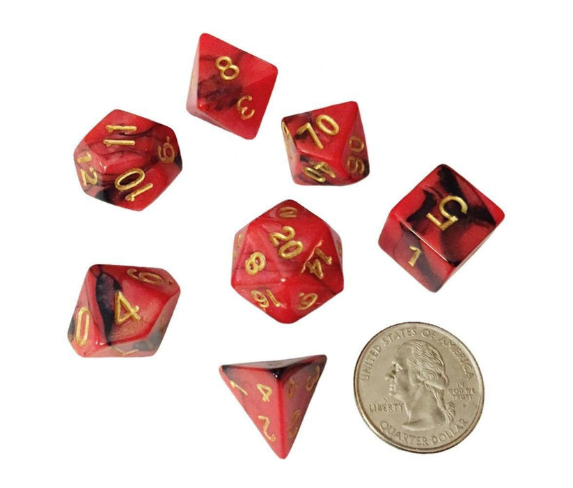 Polyhedral Dice Set - Red And Black Swirled Color - Pack Of 7 Polyhedral Dice (7 Die In Set) | Role Playing Game Dice | D4, D6, D8, D10, D%, D12, And D20