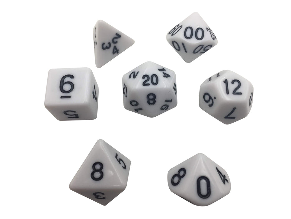 Polyhedral Dice Set - Solid White Color With Black Numbers  Set Of 7 Polyhedral RPG Dice