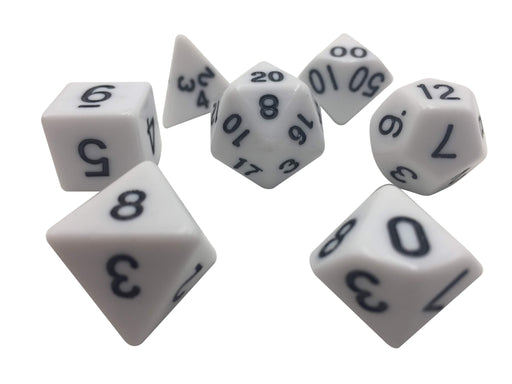 Polyhedral Dice Set - Solid White Color With Black Numbers  Set Of 7 Polyhedral RPG Dice