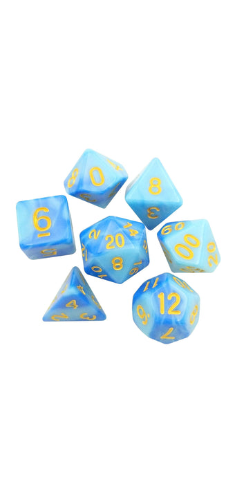 Polyhedral Dice Set - Stormblessed  - Light And Dark Blue Swirled Set Of 7 Polyhedral RPG Dice For D&D