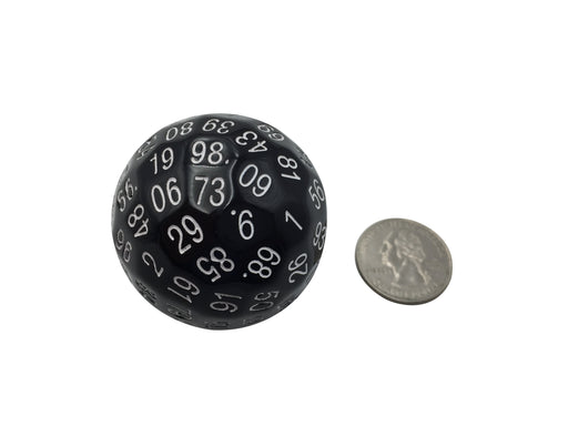 Polyhedral Dice - Single 100 Sided Polyhedral Dice (D100) | Solid Black Color With White Numbering (45mm)