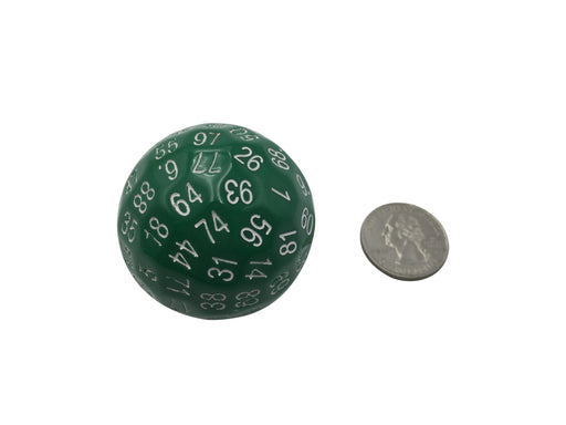 Polyhedral Dice - Single 100 Sided Polyhedral Dice (D100) | Solid Green Color With White Numbering (45mm)